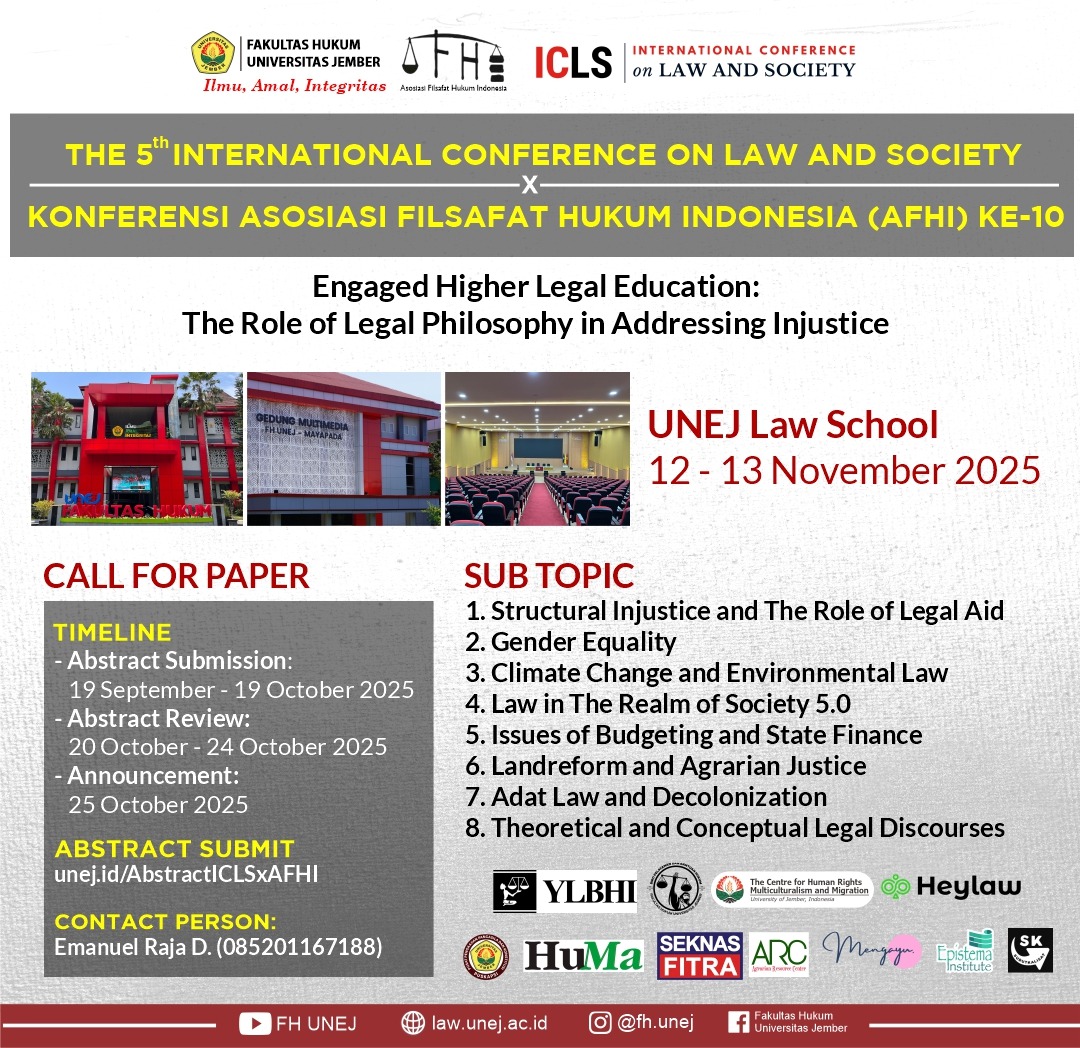 The 5th International Conference On Law and Society X Konferensi Asosiasi Filsafat Hukum Indonesai (AFHI) ke-10
